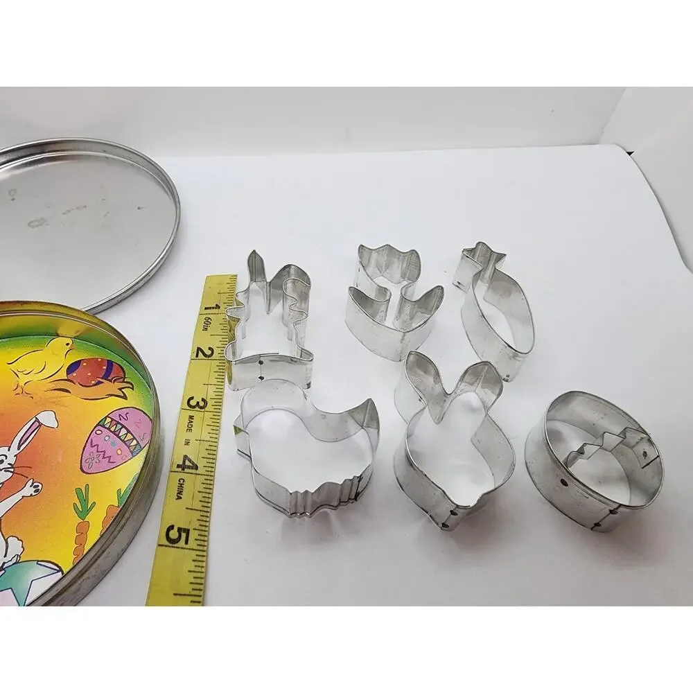 Easter Metal Mini Cookie Cutters Set Of 6 With Tin Bunny Eggs Animal Shapes